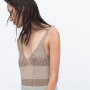 Zara Knit Italian Yarn Metallic Thread Sweater Tunic Sleeves Top M